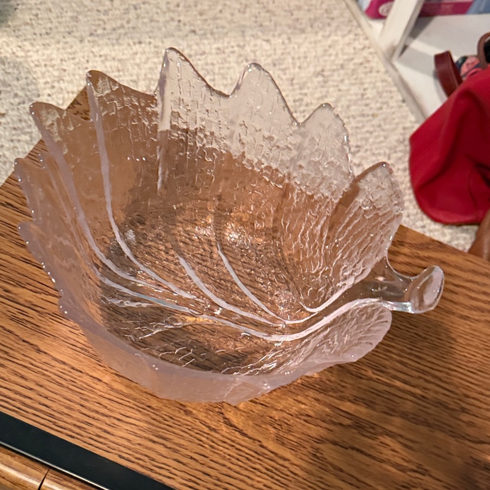 Vintage Orrefors Large Edens  Clear Leaf-Shaped Glass Serving Bowl. 9.25”